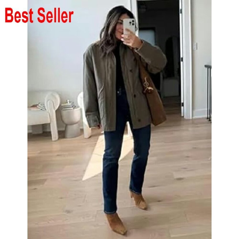 Oversized Corduroy Lapel Button Down Jacket Lightweight Casual Chic - Picture 4 of 8